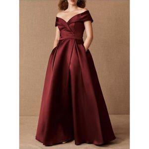 NWT BHLDN Camry Dress Maxi Gown Off Shoulder Burgundy